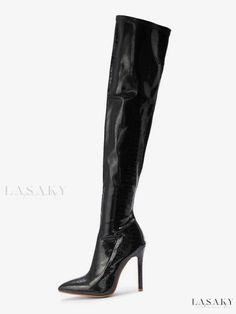 Lasaky - High-Quality Womens Over-The-Knee Black Thigh-High Boots with Stiletto Heel in PU Leather Trendy Black High Shaft Boots, Fitted Black Knee-high Boots With Round Toe, Black Fitted Knee-high Boots With Round Toe, Black Fitted Knee-high Platform Boots, Fitted Black Knee-high Platform Boots, Black Round Toe Knee-high Boots For Club, Chic High Shaft Platform Boots, Fitted High Ankle Platform Boots For Club, Chic Fitted High Shaft Platform Boots