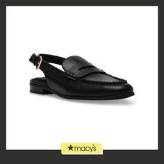 in stock Casual Slingback Mules For Work, Classic Black Slingback Mules, Classic Slingback Sandals With Leather Sole For Work, Classic Black Slingback Sandals For Office, Classic Leather Sole Slingback Sandals For Work, Casual Slingback Sandals For Work, Classic Black Slingback Sandals With Buckle, Classic Black Slingback Sandals With Buckle Closure, Black Slingback Pumps With Branded Insole For Work