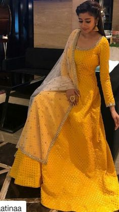 Yellow Designer gown Lengha Sharara Indian Ethnic traditional wear Indian Suit Chania choli party wear White dress Wedding wear Yellow Dress For Haldi Function, Dress For Haldi Function, Haldi Makeup, Haldi Dress Ideas, Chania Choli, Simple Indian Suits, Yellow Dress Outfit, White Dress Wedding, Yellow Color Combinations