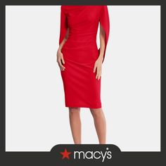 in stock Red Evening Dress With Draped Sleeves, Fitted Red Dress With Draped Sleeves, Fitted Red Dresses With Draped Sleeves, Elegant Red Midi Dress With Draped Sleeves, Red Knee-length Bodycon Dress For Formal Occasions, Elegant Red Midi Dress For Dinner, Chic Red Formal Bodycon Dress, Elegant Red Bodycon Dress For Cocktail, Elegant Red Bodycon Evening Dress