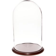 a glass clochet with a brown base on a white background for display purposes