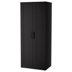 a tall black cabinet with two doors