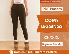 Comfy Leggings  sewing pattern, perfect for Beginners Special Offer: ♥ Free Sewing Planner with every order ♥ 💥Get +335 patterns with our Whole Shop Bundle, at the lowest price! 👉 www.etsy.com/listing/1315834001 This pattern comes with an illustrated sewing guide with step by step instructions, making it super easy to make your own garment.  If you're looking for a beginner friendly project that will take 2 hours to make then this is perfect for you!  Pattern Includes: ✔️ Sizes: XS-XXXL ✔️ Sea Free Pinafore Pattern, Sewing Patterns Beginner, Easy Beginner Sewing Projects, Leggings Sewing Pattern, Sewing Planner, Women Sewing Patterns, Sewing Guide, Women Sewing, Beginner Sewing Projects