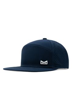 A smart moisture-wicking lining ensures superior comfort in a breathable perforated hat with a glare-reducing visor lining for superior clarity. Adjustable snapback strap 100% polyester Spot clean Imported Navy Fitted Hat With Flat Brim For Sports, Lightweight Mesh Snapback Hat, Breathable Flat Bill Trucker Hat, Navy Sporty Fitted Hat With Flat Bill, Sports Mesh Snapback Hat With Flat Brim, Breathable Flat Brim Baseball Cap For Outdoor, Sports Mesh Trucker Hat With Flat Brim, Mesh Trucker Hat With Flat Brim For Sports, Adjustable Baseball Cap With Ventilation