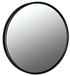 a round mirror is shown with black trim