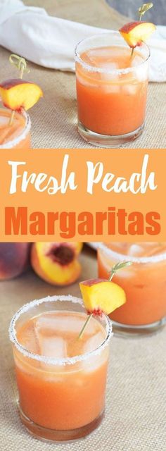 fresh peach margaritas are served in small glasses