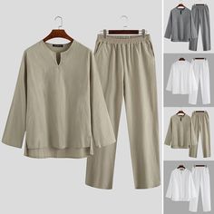 Similar Items Description Size:S,M,L,XL,2XL,3XL,4XL,5XL Fabric Material:100%Cotton Suitable Type:Fit Style:loungewear Occasion:Leisure Pattern:Solid color Thickness:Moderation Colour:Khaki,White,Grey Product Description:Men's spring summer suit. Package Included: 1 * Suit Please note: Thanks to your understanding, the size may be 2 cm / 1 inch inaccurate due to manual measurements. Size Shoulder Bust Sleeve length Length US/UK/AU Size cm inch cm inch cm inch cm inch S 46.5cm 18.31ʺ 107cm 42.13ʺ Relaxed Fit Cotton V-neck Sets, Cotton V-neck Relax Fit Sets, Cotton V-neck Lounging Sets, Cotton Lounging V-neck Sets, Cotton Lounging Sets With V-neck, Japanese Pajamas, Men Pajamas, Casual Sleepwear, Incerun Men