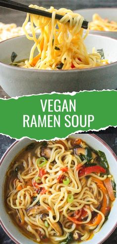 vegan ramen soup in a bowl with noodles and vegetables