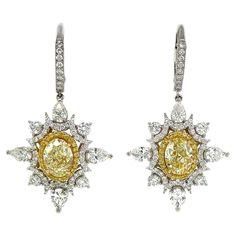 Light Yellow Diamond, Drop Diamond Earrings, Yellow Diamond Earring, Fancy Light, Yellow Diamonds, Fancy Lights, Diamond Supply, Gold Diamond Earrings, Diamond Drop Earrings