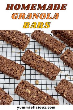 homemade granola bars on a cooling rack with text overlay that reads homemade granola bars