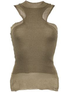 Shop Isa Boulder layered racerback tank top Sleeveless Khaki Top For Layering, Khaki Sleeveless Top For Layering, Fitted Sleeveless Olive Top, Fitted Olive Sleeveless Top, Layering Tank Knit Top, Fine Knit Crew Neck Tank Top For Layering, Knit Tank Top Pattern, Isa Boulder, End Clothing