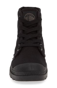 A tonal logo patch accentuates the sporty style of a high-top–inspired bootie set on a sturdy lugged sole. Style Name:Palladium Pampa Hi Bootie (Women). Style Number: 5950481. Black Ankle Boot High-top Sneakers For Outdoor, High-top Sneakers For Streetwear, Fall Season, Urban Black Lace-up Combat Boots, Black Lace-up Urban Combat Boots, Black High Ankle Sneakers For Fall, Casual High Ankle Boots With Rubber Sole, Casual Ankle Boot Sneakers For Streetwear, Urban Lace-up Boots With Lug Sole, Urban Black Boots With Rubber Sole