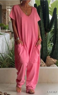 Lasaky - Luxurious Oversized Pocket Jumpsuit Belly Busters, Baggy Jumpsuit, Solid Color Jumpsuits, Pocket Jumpsuit, Boho Clothes, Jeans Overall, Loose Jumpsuit, Jeans Cargo, Pink Jumpsuit