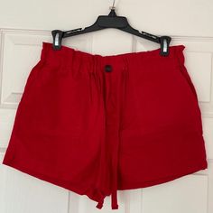 New With Tags/ Nwt / Never Worn Red Linen Mom Shorts Forever 21 Size Medium Tie/ Adjustable, Cinched Waist 2 Pockets On Front And 2 On Back Mid-Rise **Linen Material Is Closely Pictured, From The Inside, In Slide 8. The Shorts Are Not See-Through When They Are On. Forever 21 Red Summer Bottoms, Red Forever 21 Bottoms For Summer, Red Cotton Shorts For Day Out, Red Forever 21 Summer Bottoms, Casual Red Forever 21 Bottoms, Forever 21 High-waisted Shorts With Pockets, Casual High-waisted Shorts By Forever 21, Trendy Red Shorts For Day Out, Forever 21 Short Bottoms With Pockets