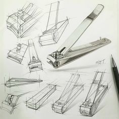 a pencil drawing of different types of furniture and tools on a sheet of white paper