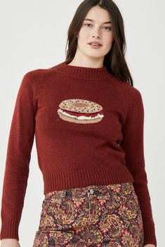 SCHMEAR SWEATER XS-3X Beaded Poppy, Toasted Bagel, The Movie Theater, High Neck Pullover, Rachel Antonoff, Cozy Dress, Textured Yarn, Burnt Sienna, Fall Sweater