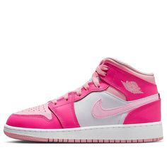 (GS) Air Jordan 1 Mid 'Fierce Pink' FD8780-116 (AJ1/SNKR/Retro/Mid Top/Non-Slip/Basketball/Shock-absorbing) Jordan 1 Colors, Jordans 1, Pink Jordans, Sneakers Noir, Nike Dunk High, Air Jordan 3, Custom Nikes, Jordan 13, Mid Top