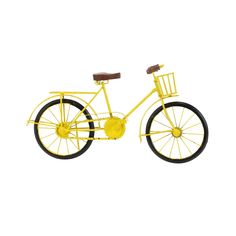 a yellow bicycle is shown against a white background