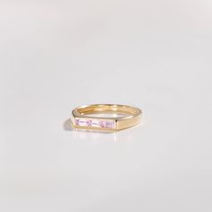 Pink Sapphire Bar Ring 14K Gold Baguette Stacking Rectangle Bar Flat Top - Signet Genuine Natural Gemstone Ring for Women  PRODUCT DETAILS * Metal: 14K solid gold * Gemstone: 3 Pink Sapphires Natural, baguette cut, 4mm x 2mm * Gemstone's Weight: Sapphires 0.52ct HOW TO ORDER - CUSTOM ORDERS * Choose from the drop-down menus the available options (Ring size) and leave us a note for any special requirements. PRODUCTION TIME - SHIPPING POLICIES * Please keep in mind that each item is handcrafted, and we need 5 days at least for its production. If you need your order on a specific date, please contact us. * All orders are shipped worldwide via FedEx Express for speed and security. The estimated delivery time is 3 days to the US and Europe and 5 days to anywhere else. * All our pieces are deliv Rectangular White Gold Jewelry With Baguette Diamonds, White Gold Rectangular Baguette Diamond Jewelry, Fine Jewelry Rectangular Diamond Ring For Formal Occasions, Timeless Jewelry With Square Cut Baguette Diamonds, Timeless Jewelry With Baguette Diamonds In Square Cut, Rectangular Rose Gold Jewelry With Baguette Diamonds, Timeless Square Cut Baguette Diamond Jewelry, 14k Yellow Gold Baguette Ring, Minimalist Rectangular Diamond Ring In Yellow Gold