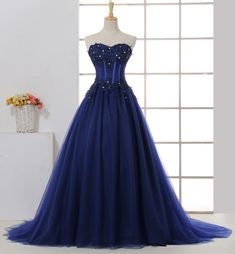 Charming Navy Blue Tulle Sweetheart Party Dress, Blue Ball Gown Formal Dress on Luulla Blue Wedding Dress With Corset Back, Blue Tulle Prom Evening Dress, Blue Evening Dress With Corset Back For Wedding, Blue Wedding Evening Dress With Corset Back, Organza Ball Gown With Sweetheart Neckline For Prom, Blue Organza Dress For Banquet, Blue Tulle Evening Dress With Sweetheart Neckline, Blue Tulle Evening Dress For Prom, Blue Evening Dress With Sweetheart Neckline And Corset Back