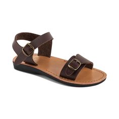 The Original - Vegan leather Sandal | Brown front view Ankle Strap Sandals Flat, Soft Leather Handbags, Leather Gladiator Sandals, Ankle Strap Flats, Brown Leather Sandals, Slingbacks, Brown Sandals, Comfort Style, Beautiful Shoes