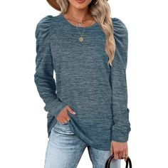 Fantaslook Fall Sweatshirts for Women Crewneck Puff Sleeve Tunic Tops Fashion Shirts Fall sweatshirts for women is the epitome of fashion and comfort. Puff sleeve tunic tops for women is designed to keep you comforbale while adding a touch of style to your wardrobe. Long sleeve womens shirts features crewneck, puff sleeve, pullover, tunic tops, loose fit style. The womens tops is casual chic and fashion.The crewneck design about womens sweatshirts offers a timeless look, while the puff sleeves a Casual Solid Color Puff Sleeve Top For Spring, Casual Puff Sleeve Top In Solid Color For Spring, Casual Long Sleeve Balloon Top For Fall, Casual Winter Blouse With Puff Sleeves, Casual Puff Sleeve Top With Crew Neck, Casual Puff Sleeve Tops In Solid Color, Casual Puff Sleeve Solid Color Tops, Casual Puff Sleeve Blouse For Winter, Trendy Solid Color Top With Puff Sleeves