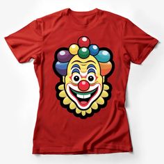 Colorful Clown Face T-Shirt, Vibrant Circus Clown Graphic Tee, Fun Carnival Apparel, Unisex T-shirt Female T-Shirt Custom graphic T-Shirt.Customize your color Red Cotton T-shirt With Cartoon Print, Red Cartoon Print Graphic Tee, Fun Fan Merchandise T-shirt With Front Print, Fun Multicolor Pre-shrunk T-shirt, Red Cartoon Print Short Sleeve T-shirt, Red Cartoon Print T-shirt With Short Sleeves, Red Short Sleeve T-shirt With Cartoon Print, Fun Red Screen Print Top, Red Crew Neck Shirt With Cartoon Print