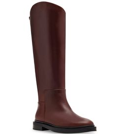 From Steve Madden&#x2C; the Gaige Leather Knee-High Riding Boots feature:Leather upperPull-on designFabric and synthetic liningSynthetic outsoleApprox. 14.5" shaft heightApprox. 14.75" shaft circumferenceApprox. 1" heel heightImported. Dillard's, Boot Shoes Women, Riding Boots, Steve Madden, Knee High, Bootie Boots, Heel Height, Leather Upper, Shoe Boots