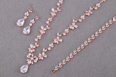 Elegant Rose Gold Jewelry Sets For Gifts, Elegant Rose Gold Wedding Jewelry, Rose Gold Delicate Bridal Necklace For Formal Occasions, Delicate Rose Gold Bridal Necklace For Formal Occasions, Rose Gold Jewelry Sets With Elegant Design For Party, Elegant Rose Gold Jewelry Set For Party, Elegant Jewelry Sets For Bridesmaids, Elegant Gold Bridal Necklace For Bridesmaids, Elegant Rose Gold Jewelry Sets For Formal Occasions