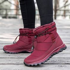 Winter Warm Women Boots Waterproof Snow Boots Plush Ankle Shoes Woman Red Black Boot Ladies Botas De Mujer Invierno Nuevas Red Flat Heel Winter Boots, Red Flat Heel Boots For Winter, Burgundy Ankle Boots For Winter, Winter Waterproof Boots With Padded Ankle For Outdoor Activities, Red Ankle Boots For Winter, Winter Walking Boots With Flat Heel, Flat Heel Winter Walking Boots, Winter Waterproof Ankle Boots For Hiking, Winter Waterproof Hiking Ankle Boots