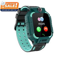 a smart watch with the text mom on it's screen and an orange tag for sale