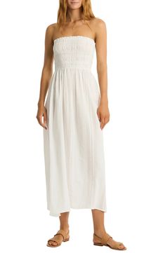 Sea Level Heatwave Strapless Cotton Cover-Up Dress | Nordstrom White Cover Up, Sea Level, Spring Trends, Flowy Skirt, Cover Up Dress, Nordstrom Dresses, Who What Wear, Shopping Cart, Bodice