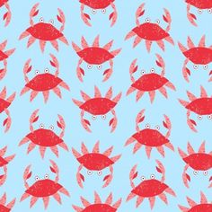 a blue background with red fish on it's sides and eyes in the middle