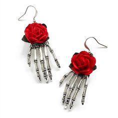 PRICES MAY VARY. ✦ Specifications - Skull red rose flower earring size is 40*20 mm, total weight: 8.4g for dangle earrings,Lightweight, fishhook finding back, the size and weight fit for most women, cool girls. Packaging: A pair of skull black rose earring and 1 x exquisite jewelry gift box. These earrings feature a skull element with a unique process that gives it a vintage gothic look, well-made high quality piercing dangle earrings jewelry perfectly reflects the beauty of the female sexy earl Holiday Gifts For Men, Skeleton Earrings, Jewelry Gothic, Gothic Gifts, Alternative Jewelry, Gothic Earrings, Earrings Halloween, Skull Hand, Punk Jewelry