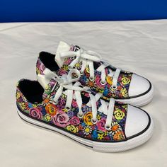 Converse All Stars Youth Floral Shoes Size 13 Low Sneakers New! Playful Multicolor Spring Sneakers, Playful Multicolor Round Toe Sneakers, Playful Multicolor Sneakers With Rubber Sole, Multicolor Sneakers With Elastic Laces For Spring, Multicolor Non-slip Sneakers For Spring, Playful Low-top Sneakers With Rubber Sole, Spring Multicolor Sneakers With Elastic Laces, Multicolor Lace-up Skate Shoes With Rubber Sole, Spring Multicolor Non-slip Sneakers