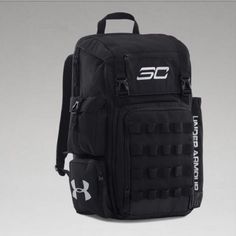 the under armour backpack is shown in black