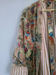 Cotton Velvet Kimono Long Bathrobe Gawon Gulel Print Gift for Her Inside Lining, Chocklet Color - Etsy Model Town, Velvet Kimono, Long Kimono, Rajasthan India, Womens Robes, Cotton Velvet, Print Gifts, Gift For Her, Women Wear