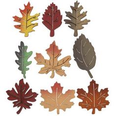 Smallest Size: 1.19" x 0.69" Largest Size: 1.31" x 1.25" Material: Plywood Color: Red, Orange, Brown & Yellow Age Grade: 4+ Quantity: 45 Celebrate the changing season with a fun craft by including these Fall Leaf Painted Wood Shapes. These small leaves come in an organized box with nine compartments for compact storage. They come in different shapes with a solid color on one side, and a unique gradient on the other. Let these lovely leaves fall on your creative projects or in a decorative bowl f Painted Wooden Fall Leaves, Fall Leaf Painting, Painted Wood Shapes, Journal Fodder, Wooden Leaves, Autumn Leaves Art, Fall Math, Small Leaves, Leaves Art