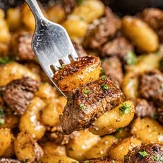 Steak Bites and Gnocchi - thestayathomechef.com Steak Gnocchi Recipes, Steak And Gnocchi Recipes, Steak Bites And Gnocchi, Steak Gnocchi, Steak And Gnocchi, Marinated Steak Bites, Parmesan Gnocchi, Gnocchi Dishes, Meat And Potatoes