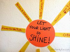 a bulletin board with words written on it that read let your light so shine,