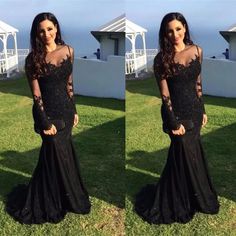 Black Mermaid wedding Dress,Long Sleeves lace black dress,Gothic wedding dress | eBay Popular Prom Dresses, Stylish Gown, Muslim Evening Dresses, Robes D'occasion, Evening Dress Long, Black Mermaid, Plus Size Formal Dresses, Long Sleeve Evening Dresses, Dress Long Sleeves