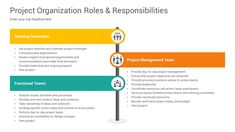 a project organization roles and repositionities powerpoint diagram with three arrows on each side