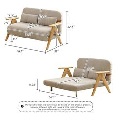 two chairs with measurements for each seat and the other one has a foot rest on it