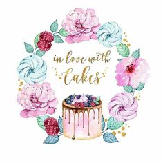 a cake with flowers around it and the words in bloom with cakes written on top