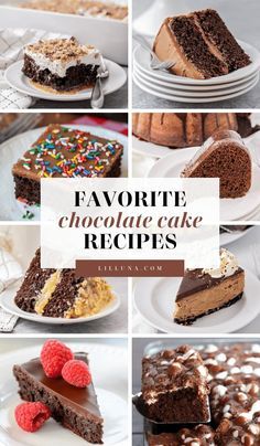 a collage of chocolate cake images with the words favorite chocolate cake recipes on them