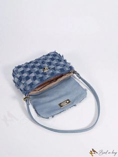 BirdinBag - Polished Checkered Square Bag with Twist Lock and Raw Trim in Polyester Denim Style Preppy, Checkered Pattern, Bag Bag, Square Bag, 4 Inch, Bag Lady, Twist, Trim, Shoulder Bag