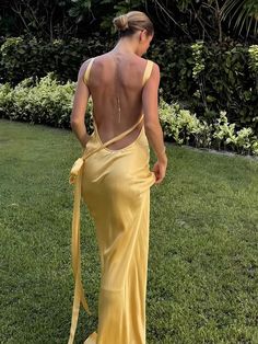 Moonlight Satin Dress Asymmetrical One Shoulder Long Dress Backless Formal Dress, Satin Backless Dress, One Shoulder Long Dress, Backless Satin Dress, Yellow Summer Dress, Backless Dresses, Backless Long Dress, Dress Asymmetrical, Dress Backless