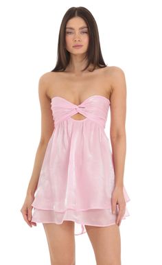 Sheen Cutout Babydoll Dress in Pink | LUCY IN THE SKY Floral Homecoming Dresses, Sabrina Carpenter Outfits, Cute Formal Dresses, Taylor Outfits, Cute Homecoming Dresses, Lucy In The Sky, Grad Dresses, Organza Fabric, Hoco Dresses