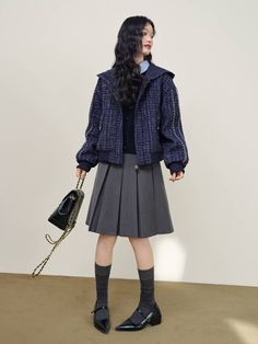 인물 사진, Tweed Jacket, Cuff Sleeves, Petticoat, Fashion Inspo Outfits, Outfit Ideas, Color Blue, Fashion Inspo, Blue Color