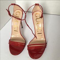 Nwt Hibiscus Red And Beige Latex Leather Sandals With Removable Socks From Gucci, Size 6 Elegant Red Gucci Sandals, Gucci Ankle Strap Patent Leather Heels, Gucci Patent Leather Heels With Heel Strap, Gucci Patent Leather Ankle Strap Heels, Designer Red Sandals With Ankle Strap, Designer Red Ankle Strap Sandals, Chic Red Gucci Sandals, Gucci Designer Sandals With Red Sole, Gucci Open Toe Patent Leather Heels